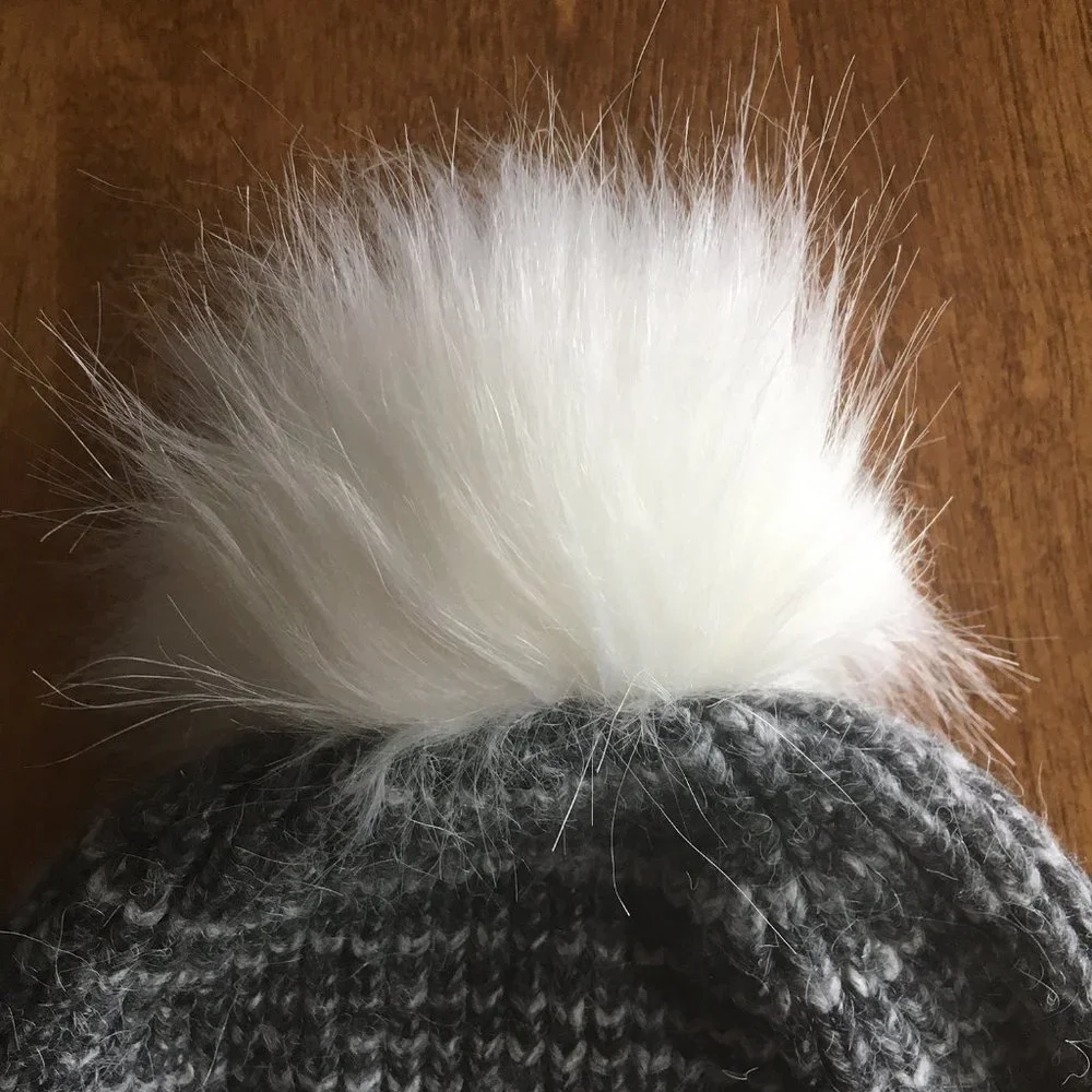 Old Navy charcoal faux fur pompom beanie NWT